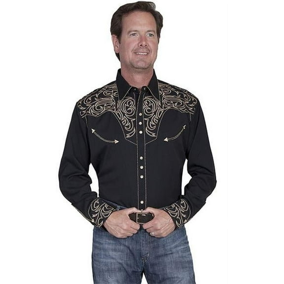 Scully Men's Embroidered Scroll Long Sleeve Snap Western Shirt - P-852 BLK XX-