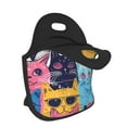 thumbnail image 2 of Pofeuu Colorful Cats Pattern Art Print Neoprene Lunch box Insulated Soft Bag Mini Cooler Thermal Meal Tote Kit for Boys, Girls,Men,Women,School,Work, Office,Black, 2 of 7