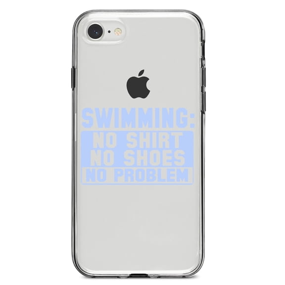 DistinctInk Clear Shockproof Hybrid Case for iPhone 7 8 SE (2020 Model) 4.7" Screen TPU Bumper Acrylic Back Tempered Glass Screen Protector - Swimming No Shirt No Shoes No Problem