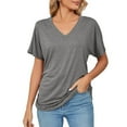 thumbnail image 1 of Gibobby Camisa Elegante Para Mujer Camisetas de manga corta para mujer, camisetas holgadas de tamaño con cuello en V a la moda, blusas casuales sólidas（Gris， XXL), 1 of 5