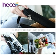 Hecef Portable Travel Cutlery Set, 9 Pcs Black Titanium Plating Reusable Stainless Steel Flatware