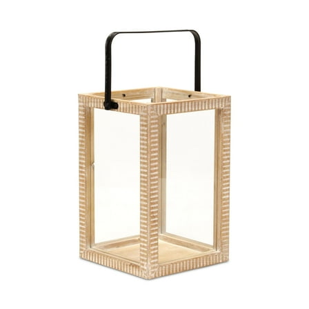 Contemporary Home Living Ridged Rectangular Wooden Tabletop Lantern - 16"