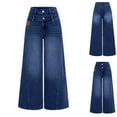thumbnail image 4 of YanHoo Women's Wide Leg Jeans High Waisted Pull On Stretchy Baggy Basic Straight Denim Pants Loose Fit Casual Trouser Jeans Blue,S, 4 of 6