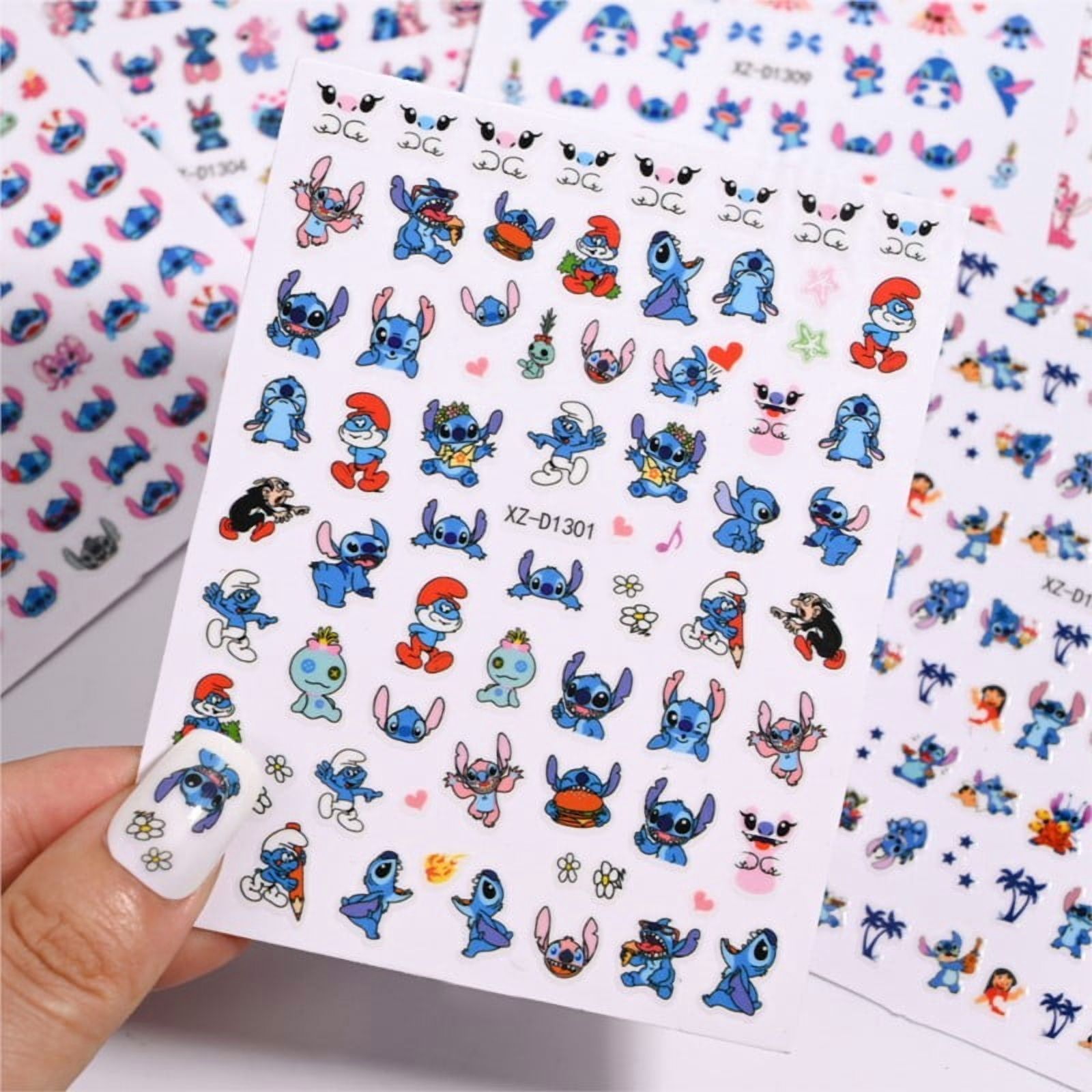 1pcs Cartoon Mini Stitch Angel Nail Stickers Multiple Expressions Cute Stitch 3D Nail Decal Sliders Anime Nail Art Decorations &