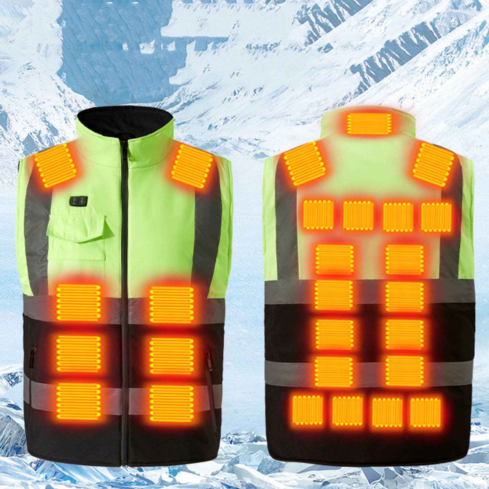 Txeol Heated Hi Vis Work Jackets for Men Zip Up Sleeveless Outdoor Warm Vest Color Block Winter Heated Coats with Pockets,Green,XXXXL