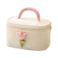thumbnail image 1 of Qarigey Bolsa de cosméticos de moda con flor de tulipán, bolsas de maquillaje de gran capacidad, organizador práctico portátil, regalo de Bolsas de maquillaje color crema 25*16*15.5 cm, 1 of 6