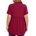 thumbnail image 4 of Maqroz Plus Size Womens V Neck Button Down Short Sleeve Peplum Top Summer Flowy Blouse Solid Color Tunic Shirt Loose Comfy Pullover for Women Daily Fashion, 4 of 7