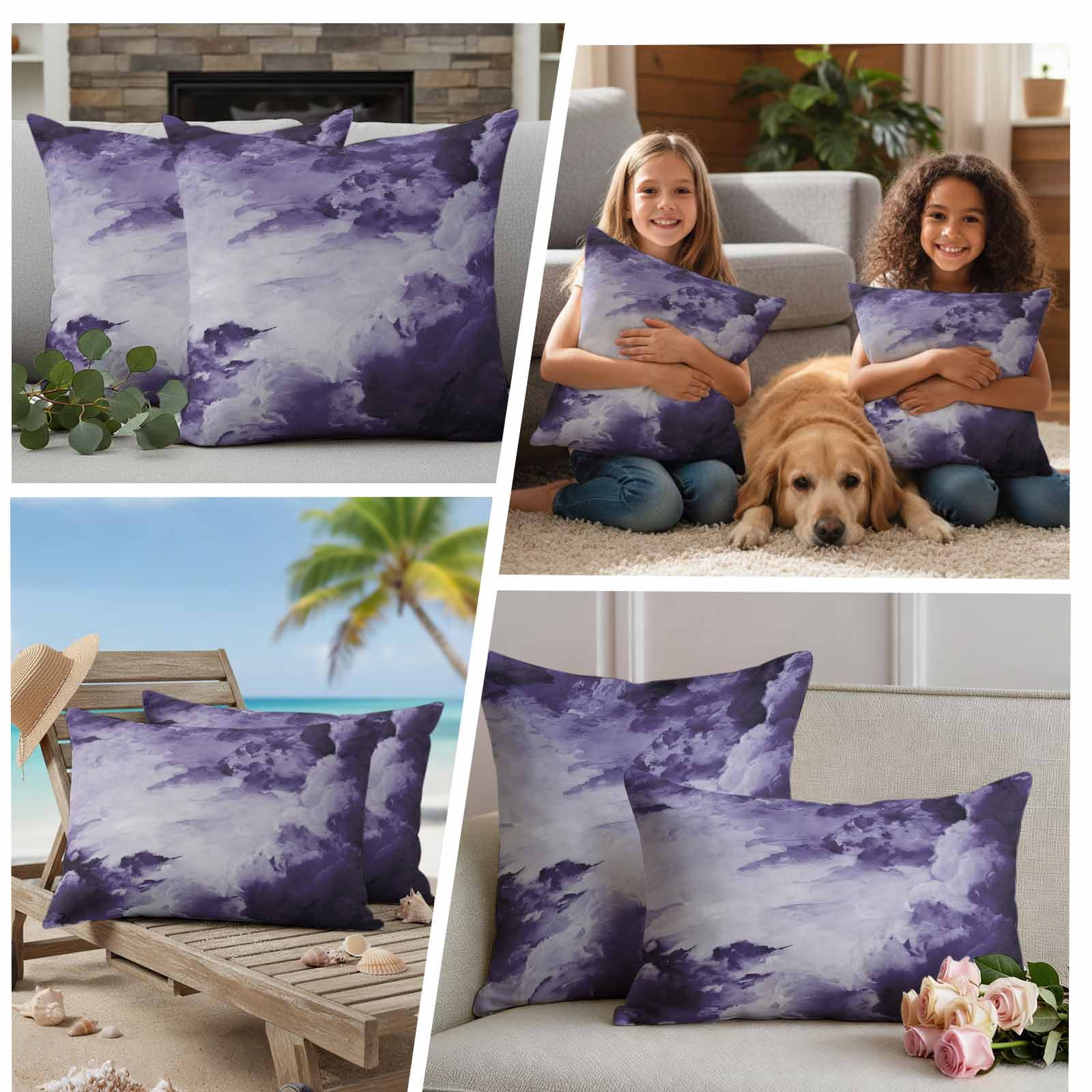 Purple Ombre Clouds Outdoor Waterproof Pillow Covers, Modern Abstract Art Gradient Cloud Decorative Rectangle Throw Pillowcase Sofa Cushion Sham for Patio/Couch/Chair, 20"x12" 2 Pack