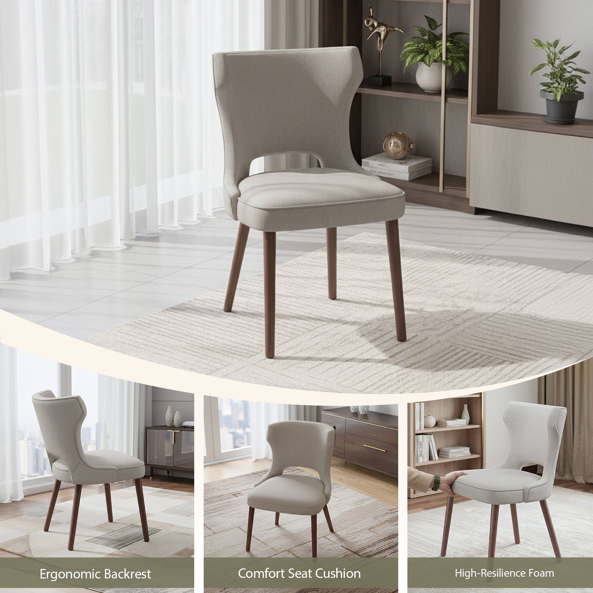 EOP Modern Fabric Upholstered Dining Chairs Set of 6, Wingback Dining Side Chairs with Solid Wood Legs, Farmhouse Dining Room Chairs for Dining Kitchen Living Room, Camel
