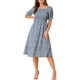 thumbnail image 2 of Vestido de mujer INSPIRE CHIC con escote cuadrado, mangas cortas abullonadas, estampado floral, midi, primavera verano, azul polvoriento M, 2 of 6