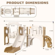 XJD 11 in 1 Toddler Slide and Swing Set - Baby Slide for Toddlers 1-3, Indoor Outdoor Toddler Playset Playground, Coffee