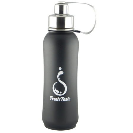 Fresh Taste Stainless Steel Message On A Water Bottle by Double Wall Vacuum Insulated with Tea & Ice Strainer - 25 Oz - Keeps Liquids Hot or Cold For Hours! BONUS FREE Chalk Pen Midnight (Best Vacuum Flask For Keeping Liquids Hot)