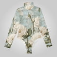 thumbnail image 2 of Rose Music Notes Women's Bodysuit Jumpsuit Mock Turtle Neck Long Sleeve TopsOne Piece Leotards Shirt Yoga Outfits, 2 of 8