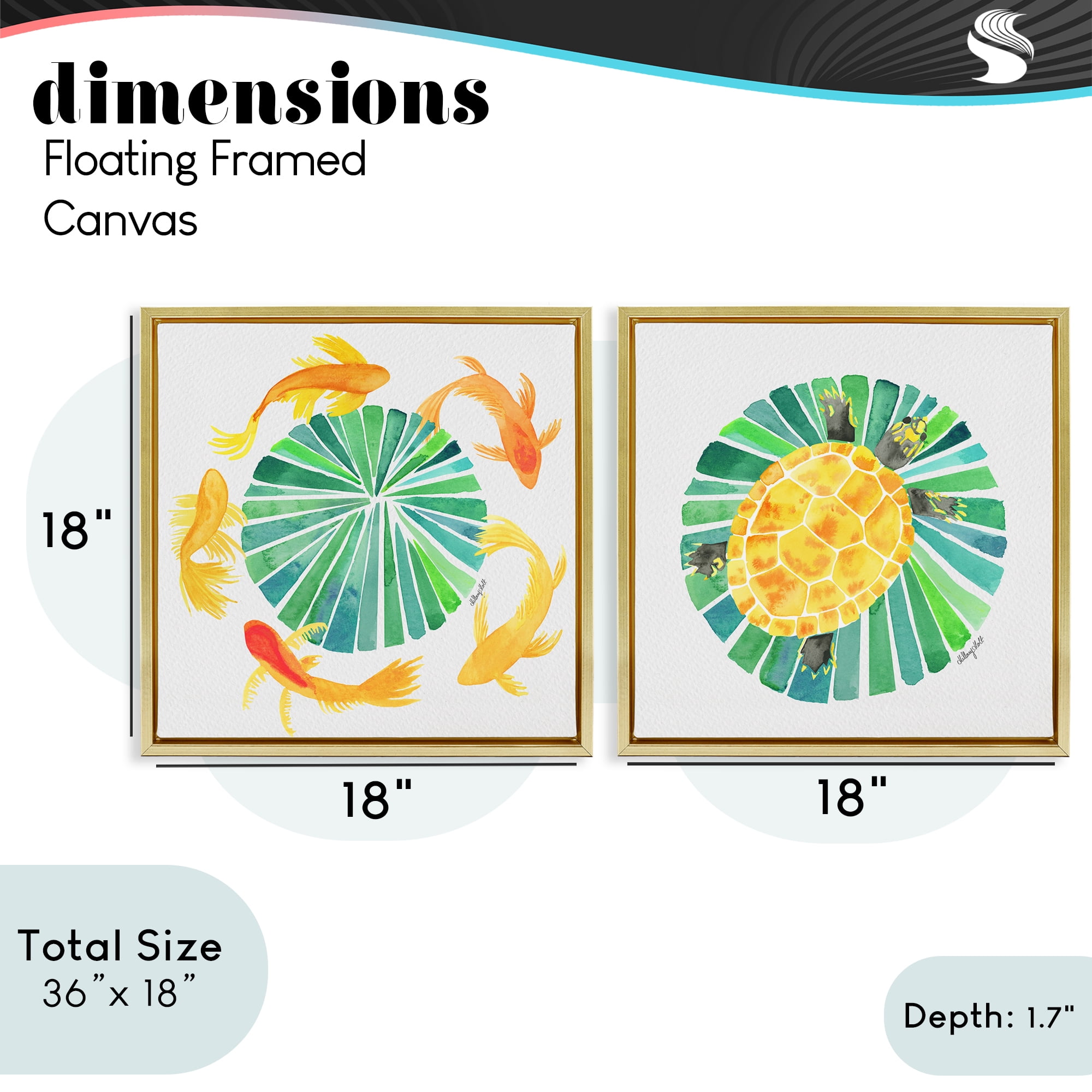 Stupell Industries Orbital Aquatic Creatures 2 Piece Gold Framed Floater Canvas Set, design by Hillary Holt