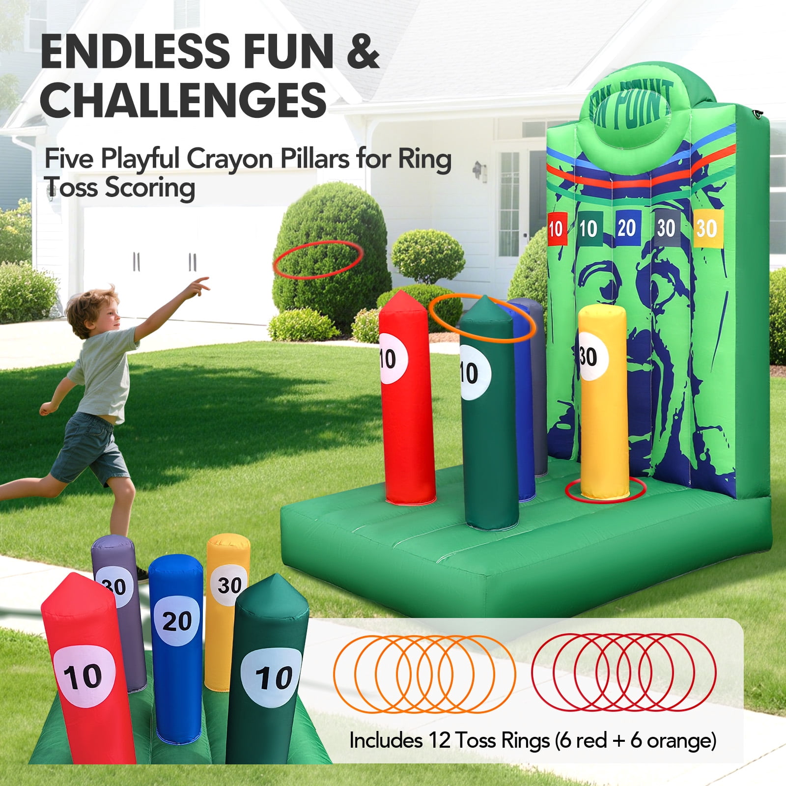 Wellcomer Inflatable Ring Toss Carnival Game with built-in Blower, portable tossing game