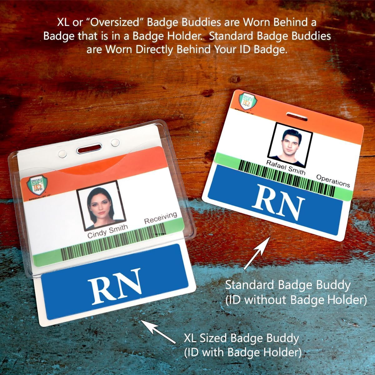 Oversized RN Badge Buddy - Horizontal Nurse Badge Buddy Horizontal for Registered Nurses - 3 3/8 X 4 1/8 Role Identification Badge Backer Card for Nurses- USA Printed by Specialist ID (Blue)