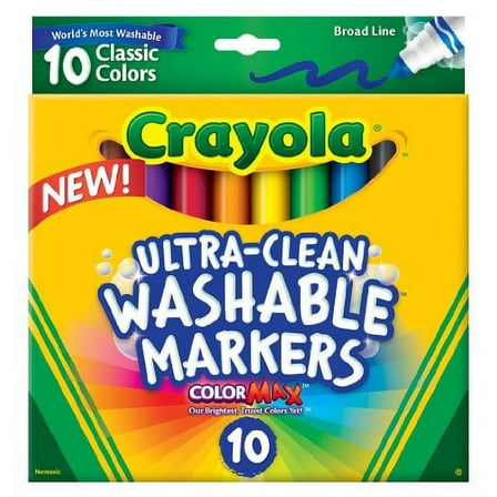 Crayola Washable Markers, Broad Point, Assorted Colors, 10 Count