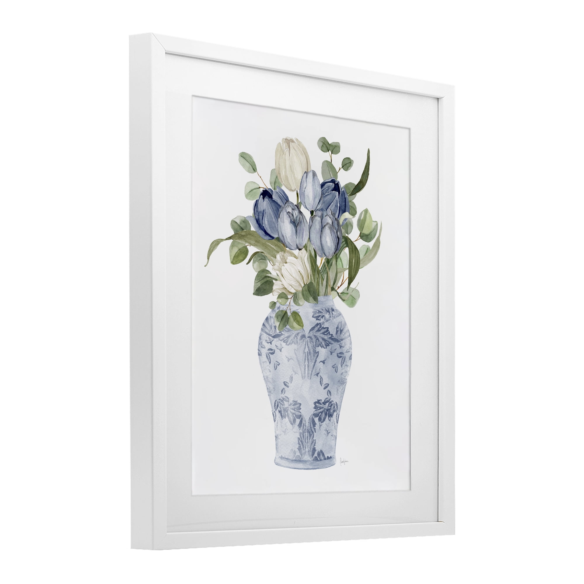 Stupell Industries Tulips & Leaves Vase White Framed Print Under Glass, design by Livi Finn