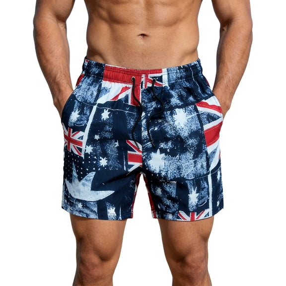 Bainana Swim Trunks With Liner For Mens Star Print Elastic Waist Straight Leg Board Shorts Men'S Summer Holiday Beach Pool Hawaii Swim Shorts Navy Size L