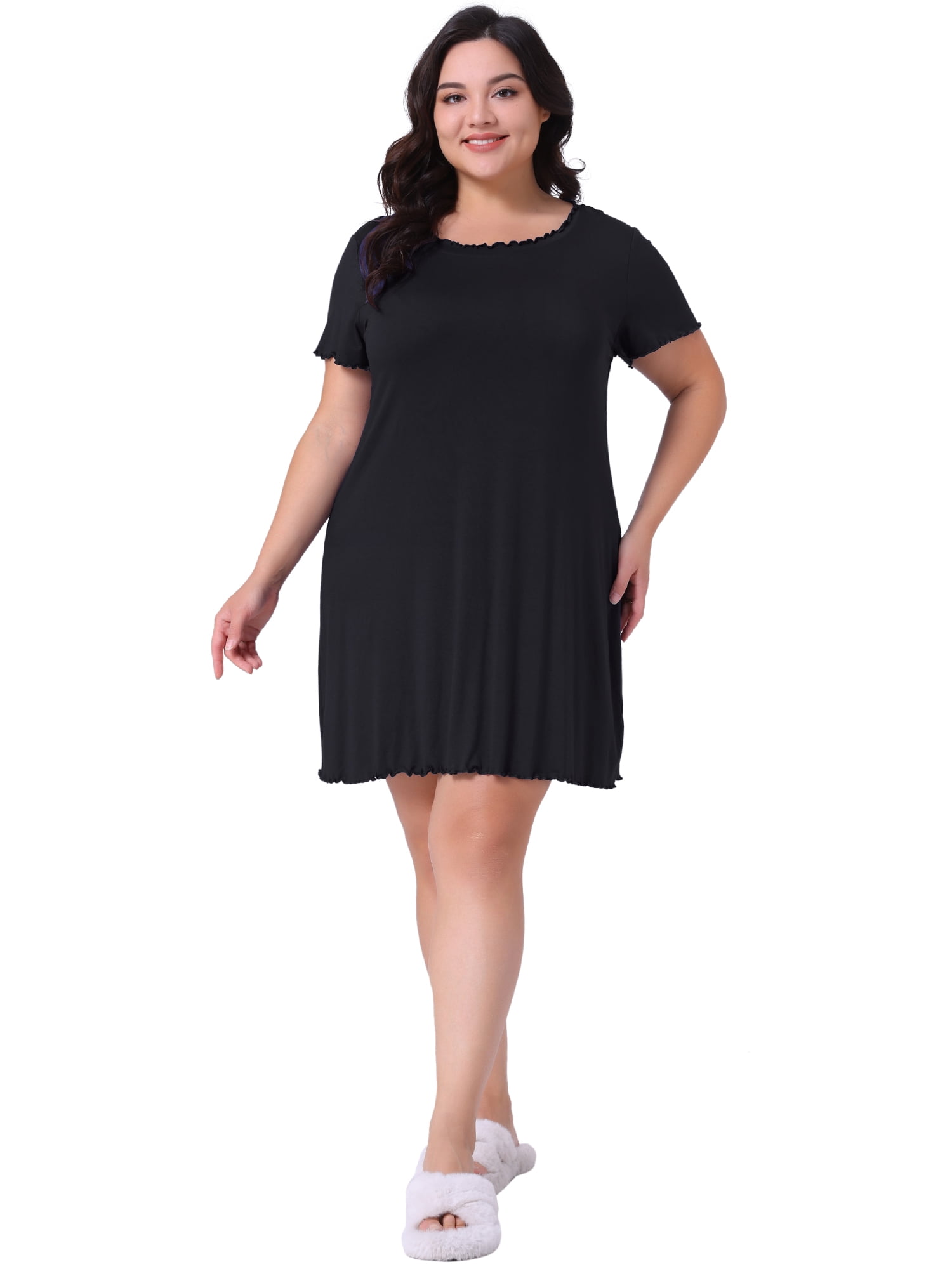 DARING DIVA Women's Plus Size Short Sleeve Ruffle Casual Nightgown 3X Black