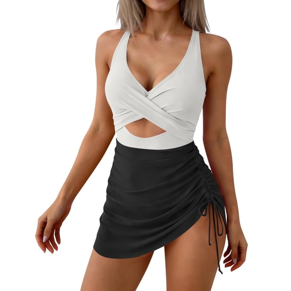 Women One Piece Swim Dress Tummy Control Swimsuit High Neck Halter Modest Skirt Bathing Suit Short Swimdress for Beach Wear
