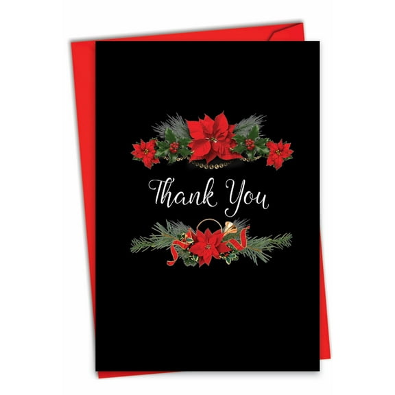 The Best Card Company Blank Christmas Thank You Greeting Card with 5 x 7 Inch Envelope (1 Card) Holiday Elegance C4175AXTB