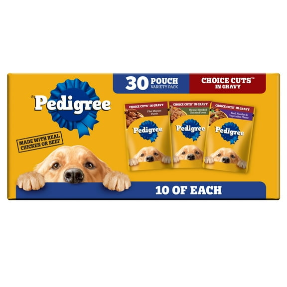 Pedigree Choice Cuts In Gravy Adult Soft Wet Dog Food Variety Pack, 3.5 oz Pouches, 30-Count