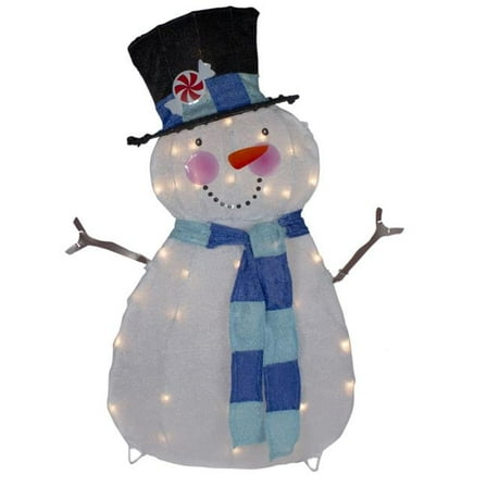 31 x 17 in. Lighted Snowman Outdoor Christmas Decoration, White & Blue - Chenille