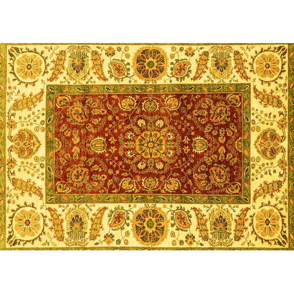 Ahgly Company Machine Washable Indoor Rectangle Abstract Yellow Modern Area Rugs, 8' x 12'