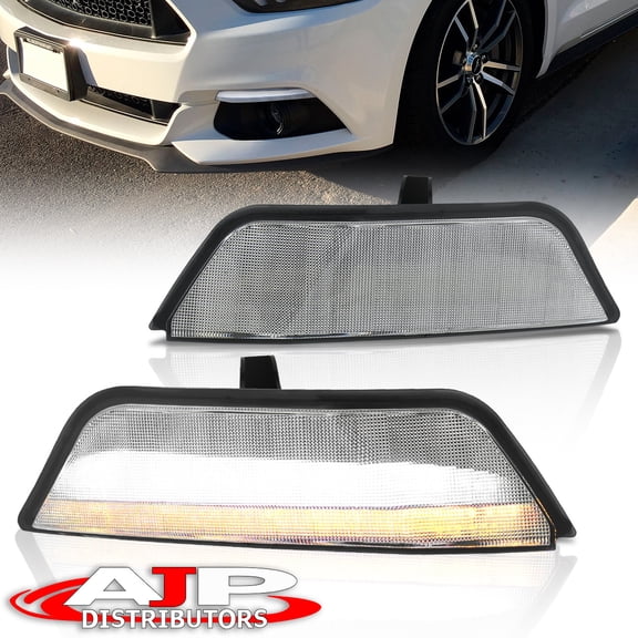 AJP Distributors Clear Lens 2-in-1 Function Switchback Sequential LED DRL Running Turn Signal Corner Fog Bumper Parking Lights Lamps Set Compatible/Replacement For Ford Mustang 2015 2016 2017 15 16 17