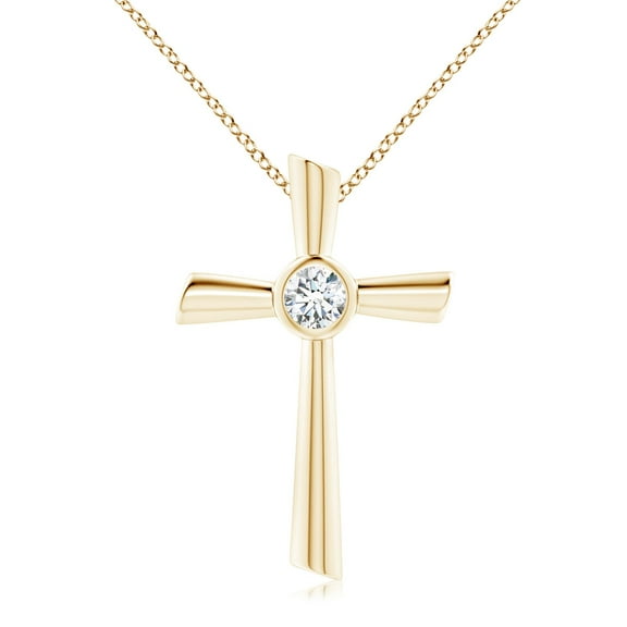 ANGARA Lab Grown Solitaire Diamond Cross Pendant for Women in 14K Yellow Gold (Size-5.1mm| Color-F-G| Clarity-VS) | April Birthstone, Anniversary, Jewelry Gift for Women | Lab-Grown Diamond Necklace