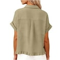 thumbnail image 6 of nerohusy Womens Cropped Linen Shirt Button Down Short Sleeve Blouses Summer Lightweight Loose Lapel Shirts,Green,M, 6 of 10
