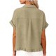 thumbnail image 5 of Neewe Women's Short Sleeve Plain Lapel Front Pocket Hem Fringe Button Down Dressy Daily Outfits, 5 of 8