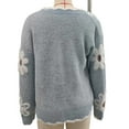 thumbnail image 4 of Womens Trendy Sweaters with White Flowers Pattern Colorblock V Neck Pullover Sweater Soft Knit Fall Winter Tops (XL, Light Blue), 4 of 4