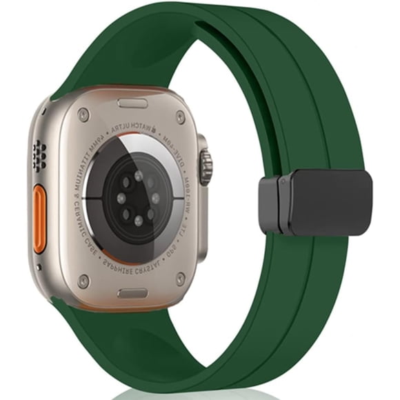 KOMI Compatible with Apple Watch Band 49mm 45mm 44mm 42mm 41mm 40mm 38mm iWatch Ultra Series 9/8/7/SE/6/5/4/3/2/1, Soft Silicone Magnetic Buckle Sport Replacement Straps for Women Men Dark Green