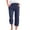 Navy, variant on QUYUON Women Capris Pants with Pockets Buttons Elastic Waist Capris for Casual Summer Clearance Drawstring Cotton Linen Cropped Pants Straight Leg Crop Pants Trouser Style P-316 Dark Blue S