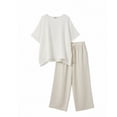thumbnail image 3 of Tawop Womens Sets Women's Spring and Summer Casual Round-Neck Short Sleeved Top Work Pants and Solid-Color Suit, 3 of 5