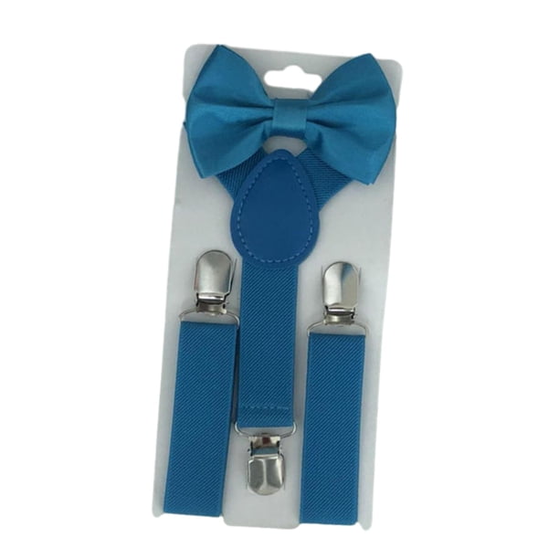 Tirantes para niños con pajarita, modernos y ligeros, con clip para esmoquin. Azul