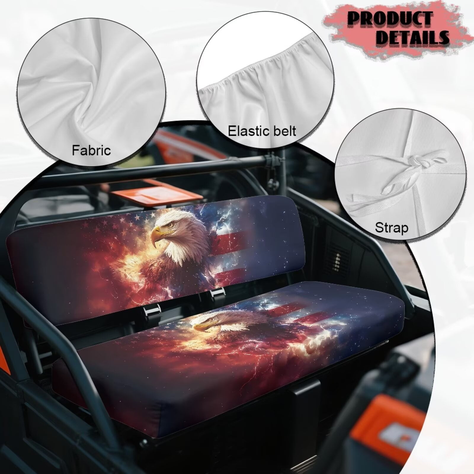Uorisanigo UTV Seat Covers Set Universal Seat Pad Cover for Kawasaki Mule 4010 4x4 SE 2016-2018, Bald Eagle American Flag UTV Bench Seats Cover Accessories, Breathable Padded Protector