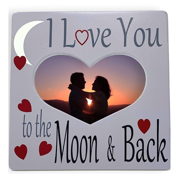 Banberry Designs Marco De Fotos I Love You To The Moon And Back - Apertura De Imagen En Forma De Corazón Con Sentimiento Amoroso - 8" X 8" - Capacidad Para Fotos De 6" X 4"