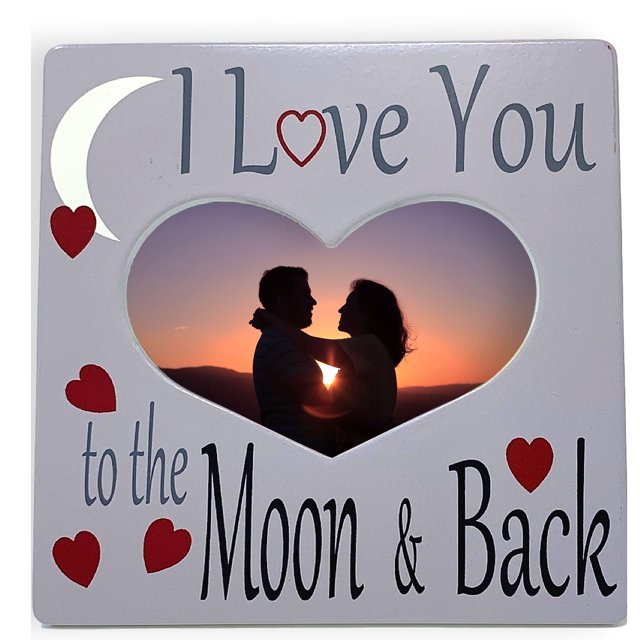 Banberry Designs Marco De Fotos I Love You To The Moon And Back - Apertura De Imagen En Forma De Corazón Con Sentimiento Amoroso - 8" X 8" - Capacidad Para Fotos De 6" X 4"