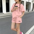 thumbnail image 2 of NAISIBABY Girls Outfit Set, Bow Graphic Short Sleeve T-Shirt and Casual Shorts 2-Piece Summer Sports Fashion Clothes Pink 7T, 2 of 6