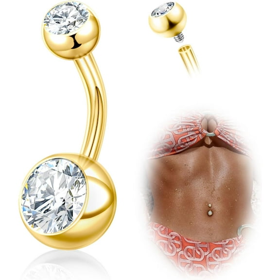 Titanium Belly Button Rings, 14G Belly Button Piercing 14mm 12mm 10mm 8mm Short Long Belly Ring Cubic Zirconia Internally Threaded Navel Piercing Jewelry for Women Men