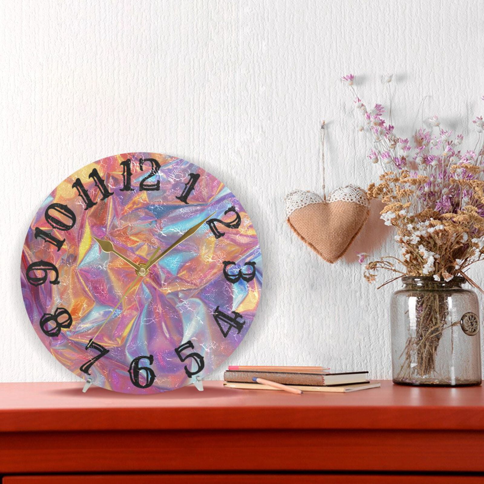 Hologram Colorful Wall Clock 10 inch Non-Ticking Easy to Read Decorative Clocks for Home Bedroom Living Room