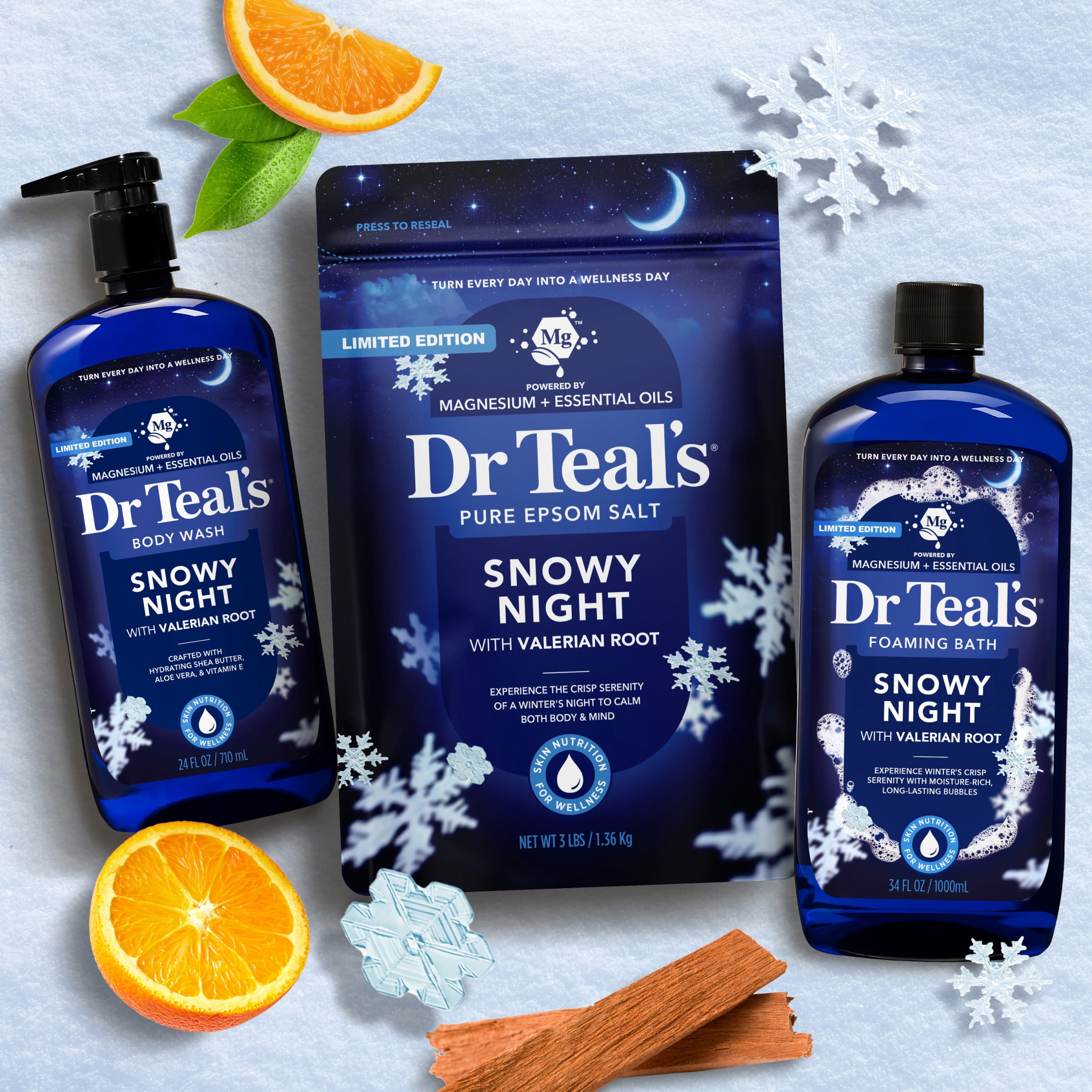 (4 pack) Dr Teal's Epsom Salt Magnesium Soak, Snowy Night, 3 lbs