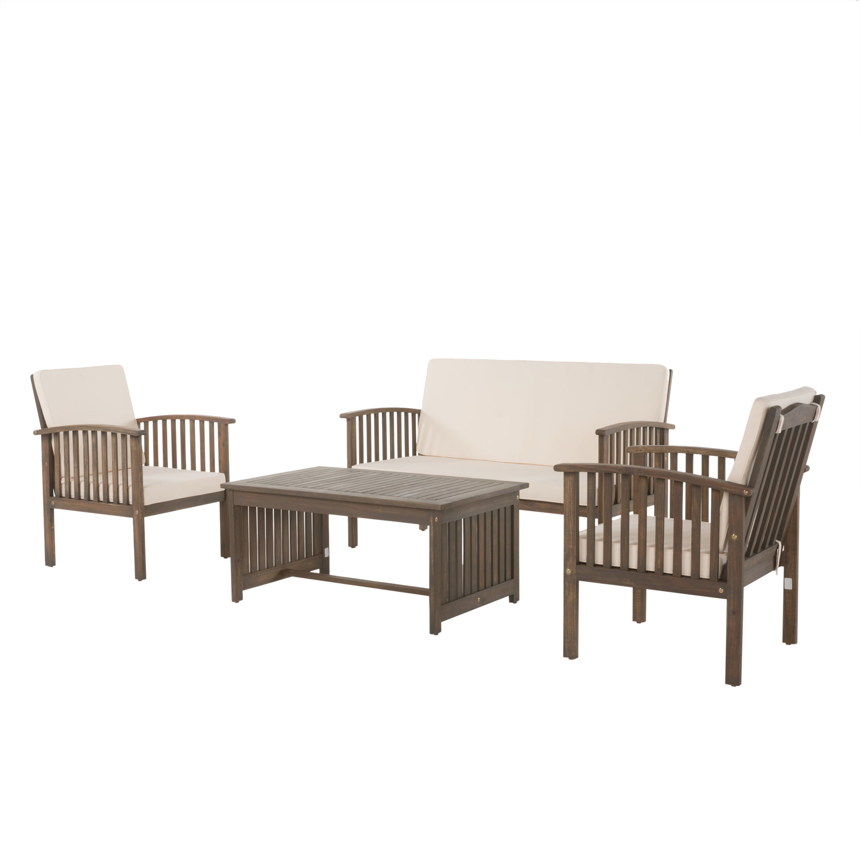 Outdoor 4 Piece Conversation Furniture Set, Acacia Wood Combined Leisure Seats for Patio Garden, Gray
