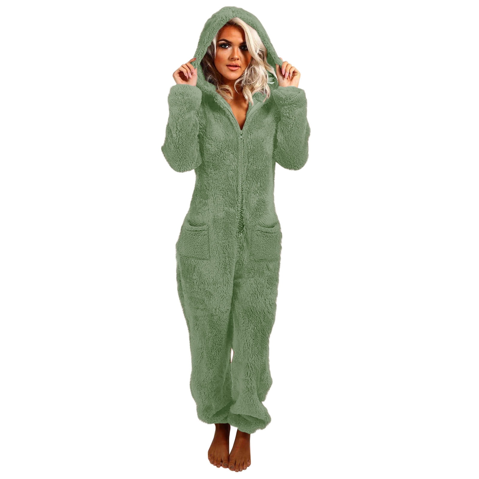 cocolona Womens Winter Onesies Pajamas Fleece Fuzzy Hooded Jumpsuit Soft Comfy Romper Warm Loungewear One Piece Sleepwear
