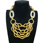 Handmade Gold & Ivory Resin Link & Chain Multi Row Statement Necklace For Women by Isabella Jewelry