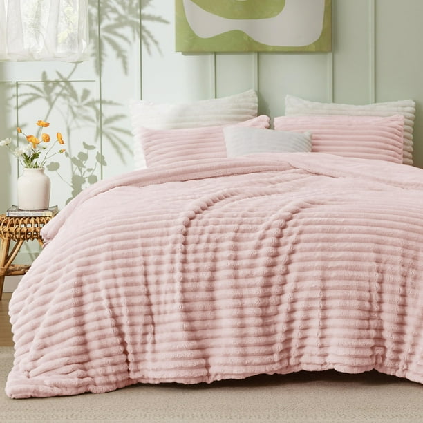 Juego de edredón Bedsure esponjoso twin súper suave con piel sintética rosa