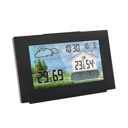 

Wireless Weather Station Forecaster Indoor Outdoor Hygrometer with Sensor Color Touch Screen Alarm Calendar with Snooze Adjustable Backlight USB Charging